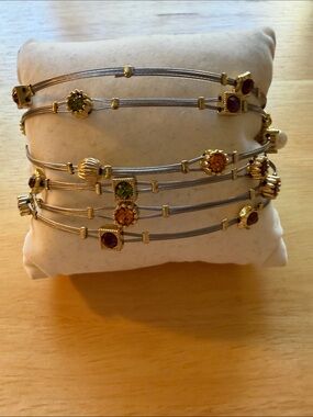 Multicolor Stone Cable Bangle Bracelet Set